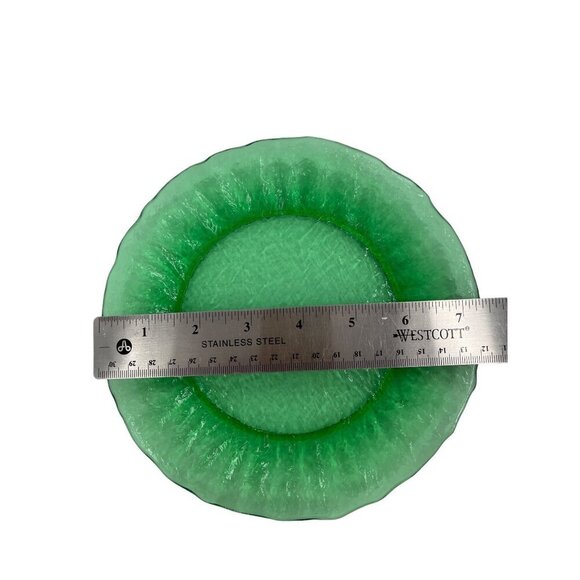 Morgantown Crinkle Set of 4 Vintage Green Depression Glass Plates Textured Rim & - Picture 5 of 6